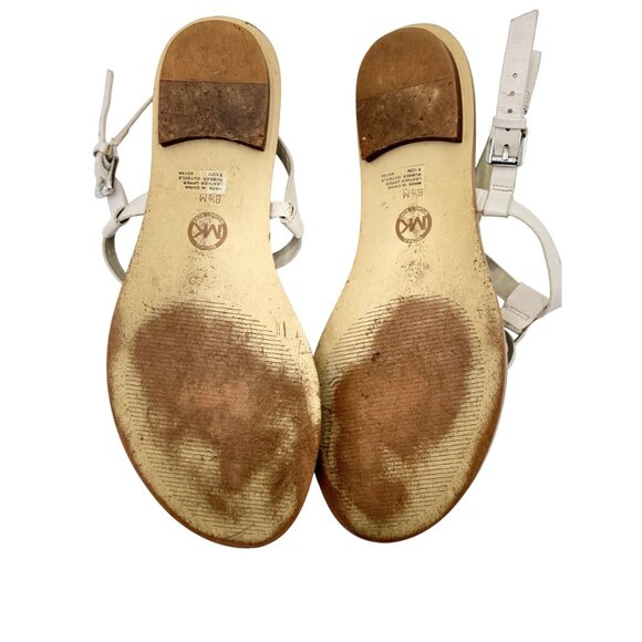 Michael Kors Womens Leather Sandals Size 8.5M Ivory MK Logo Adjustable Strap - Picture 10 of 10